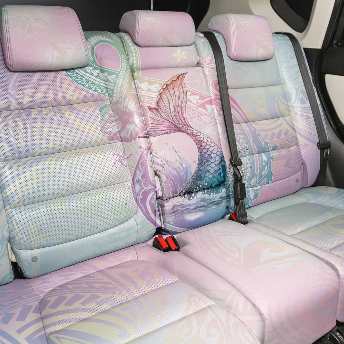 Hawaii Mermaid Sweet Pastel Back Car Seat Cover Polynesian Pattern Fish Hook LT01 - Polynesian Pride