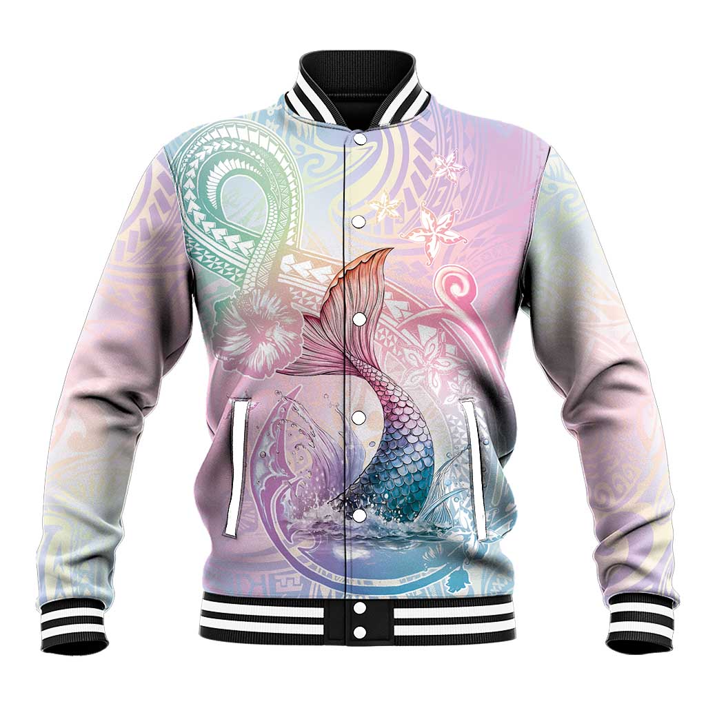 Hawaii Mermaid Sweet Pastel Baseball Jacket Polynesian Pattern Fish Hook LT01 Unisex Multicolor - Polynesian Pride