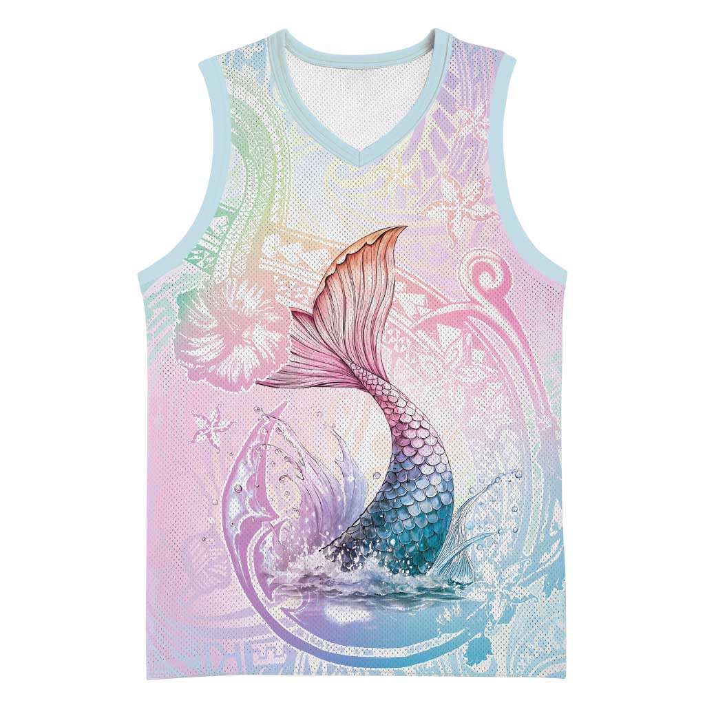 Hawaii Mermaid Sweet Pastel Basketball Jersey Polynesian Pattern Fish Hook LT01 Unisex Multicolor - Polynesian Pride