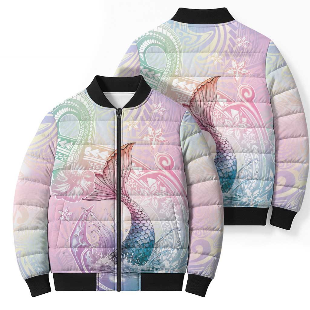 Hawaii Mermaid Sweet Pastel Bomber Puffer Jacket Polynesian Pattern Fish Hook LT01 - Polynesian Pride