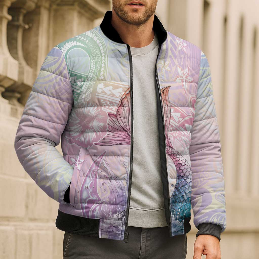 Hawaii Mermaid Sweet Pastel Bomber Puffer Jacket Polynesian Pattern Fish Hook LT01 - Polynesian Pride