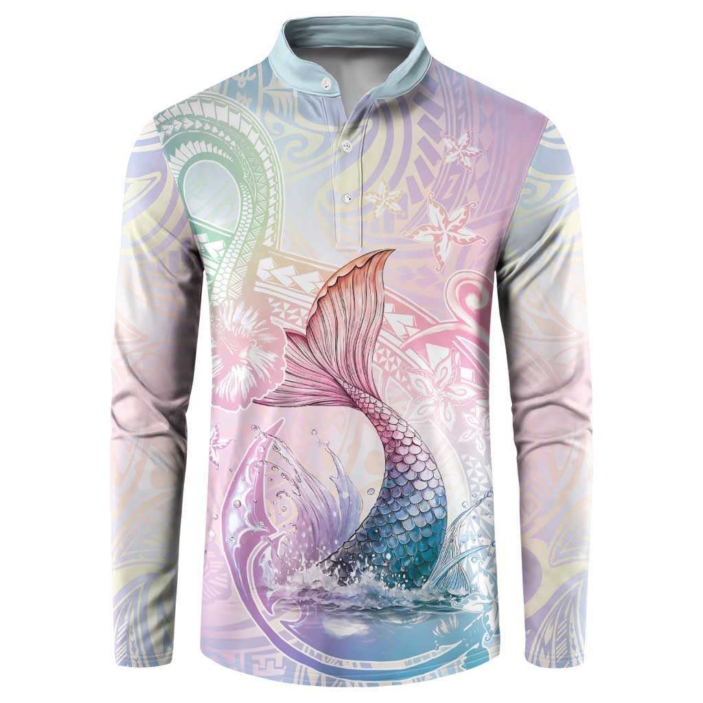 Hawaii Mermaid Sweet Pastel Button Sweatshirt Polynesian Pattern Fish Hook LT01 Multicolor - Polynesian Pride