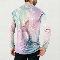 Hawaii Mermaid Sweet Pastel Button Sweatshirt Polynesian Pattern Fish Hook LT01 - Polynesian Pride
