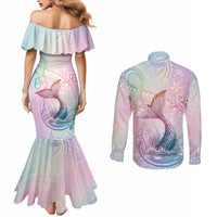 Hawaii Mermaid Sweet Pastel Couples Matching Mermaid Dress and Long Sleeve Button Shirt Polynesian Pattern Fish Hook LT01 - Polynesian Pride