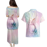 Hawaii Mermaid Sweet Pastel Couples Matching Puletasi and Hawaiian Shirt Polynesian Pattern Fish Hook LT01 - Polynesian Pride