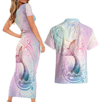 Hawaii Mermaid Sweet Pastel Couples Matching Short Sleeve Bodycon Dress and Hawaiian Shirt Polynesian Pattern Fish Hook
