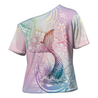 Hawaii Mermaid Sweet Pastel Cross Shoulder Shirt Polynesian Pattern Fish Hook LT01 - Polynesian Pride
