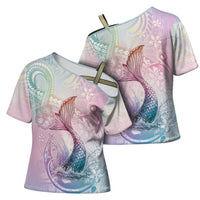 Hawaii Mermaid Sweet Pastel Cross Shoulder Shirt Polynesian Pattern Fish Hook LT01 - Polynesian Pride