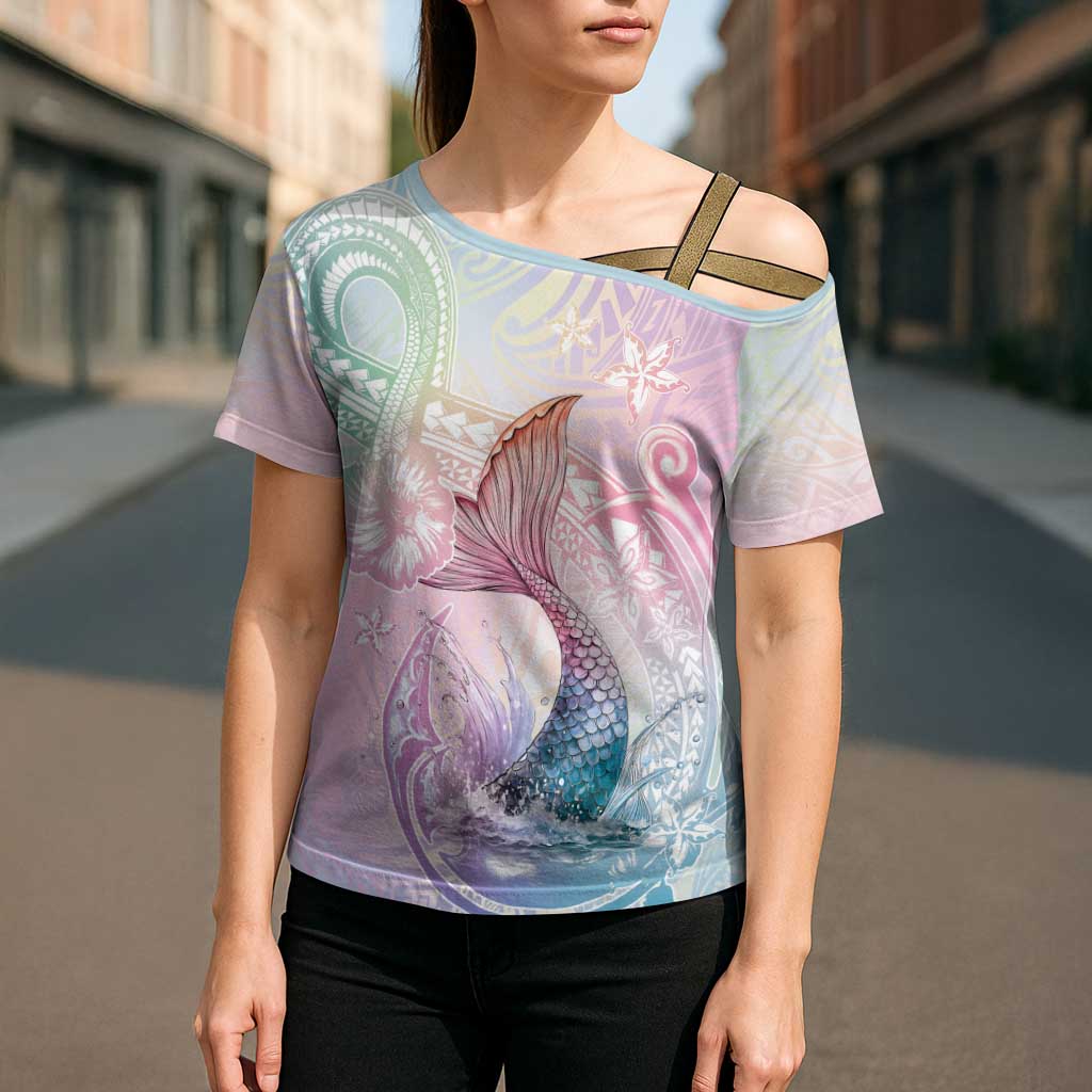 Hawaii Mermaid Sweet Pastel Cross Shoulder Shirt Polynesian Pattern Fish Hook LT01 - Polynesian Pride