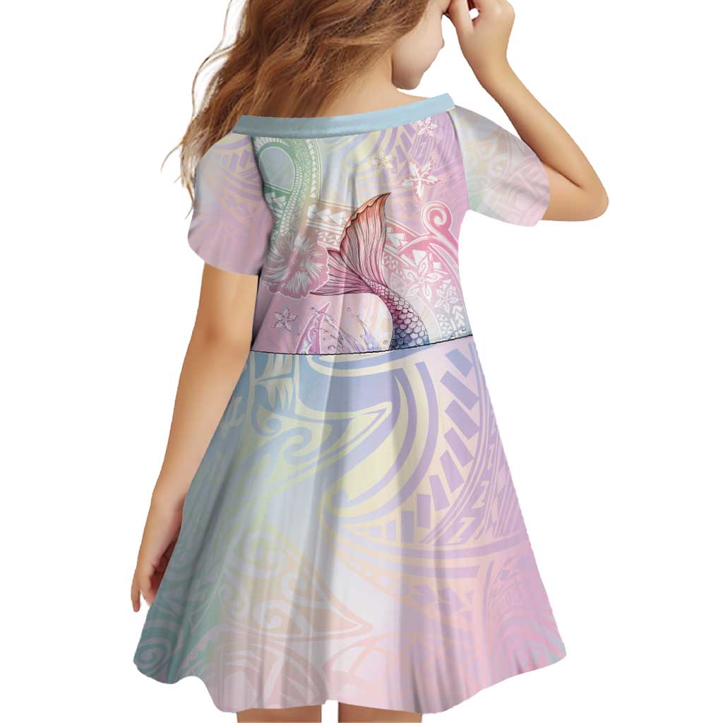 Hawaii Mermaid Sweet Pastel Family Matching Off The Shoulder Long Sleeve Dress and Hawaiian Shirt Polynesian Pattern Fish Hook