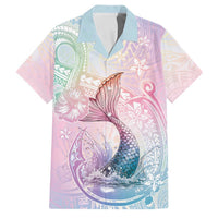 Hawaii Mermaid Sweet Pastel Family Matching Off The Shoulder Long Sleeve Dress and Hawaiian Shirt Polynesian Pattern Fish Hook
