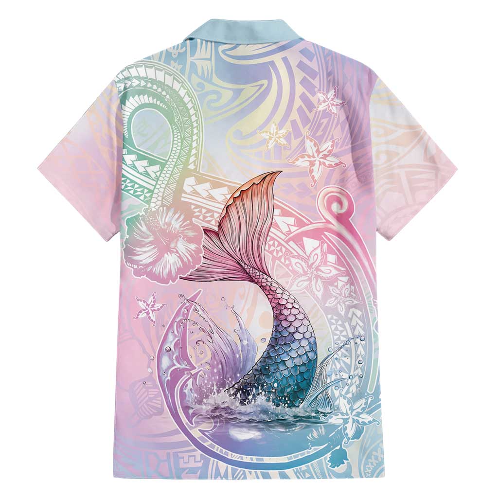 Hawaii Mermaid Sweet Pastel Family Matching Off The Shoulder Long Sleeve Dress and Hawaiian Shirt Polynesian Pattern Fish Hook