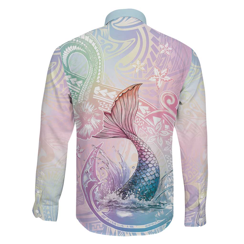 Hawaii Mermaid Sweet Pastel Family Matching Off The Shoulder Long Sleeve Dress and Hawaiian Shirt Polynesian Pattern Fish Hook