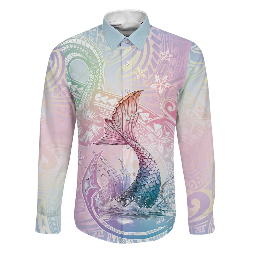 Hawaii Mermaid Sweet Pastel Family Matching Short Sleeve Bodycon Dress and Hawaiian Shirt Polynesian Pattern Fish Hook