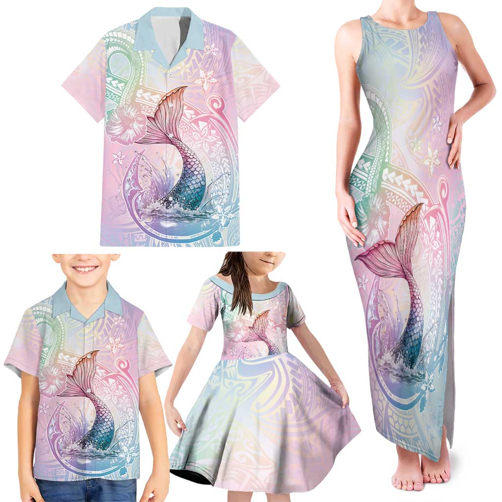 Hawaii Mermaid Sweet Pastel Family Matching Tank Maxi Dress and Hawaiian Shirt Polynesian Pattern Fish Hook LT01 - Polynesian Pride