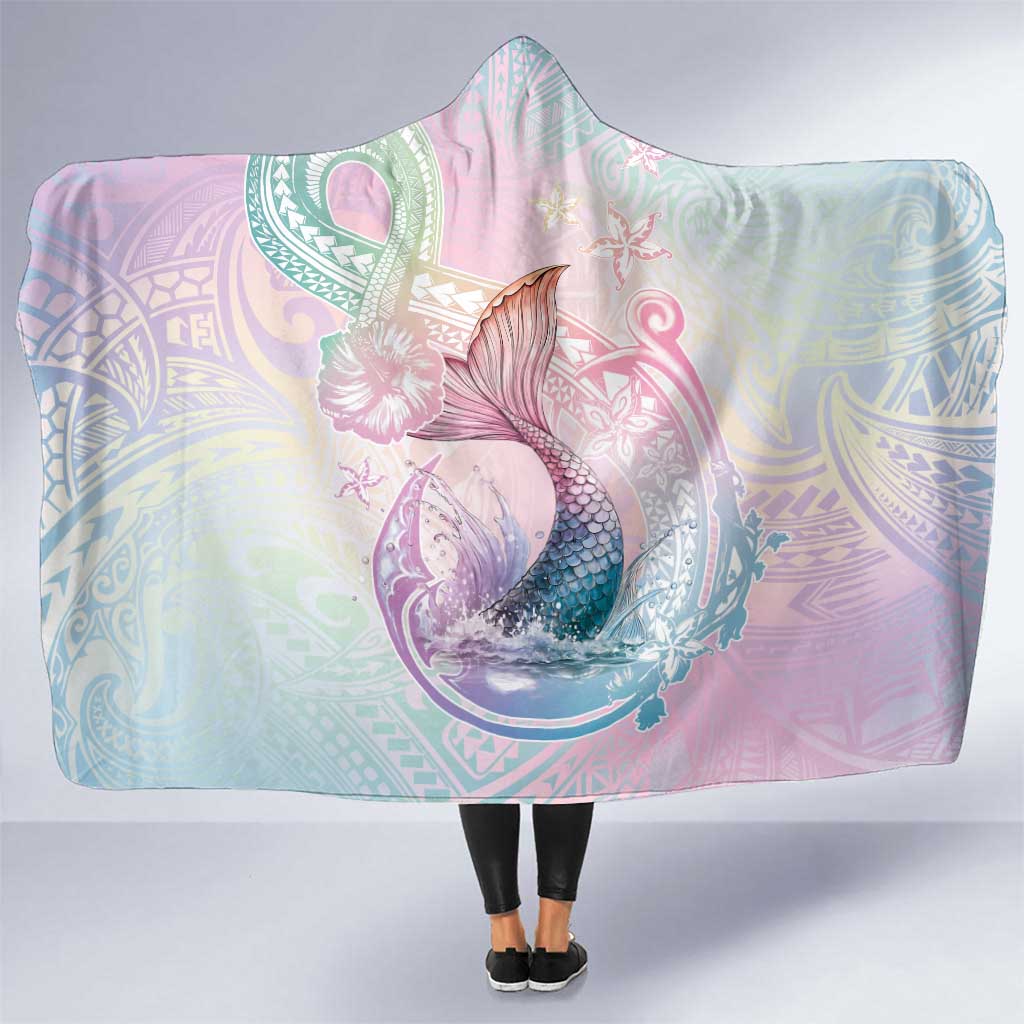 Hawaii Mermaid Sweet Pastel Hooded Blanket Polynesian Pattern Fish Hook LT01 One Size Multicolor - Polynesian Pride