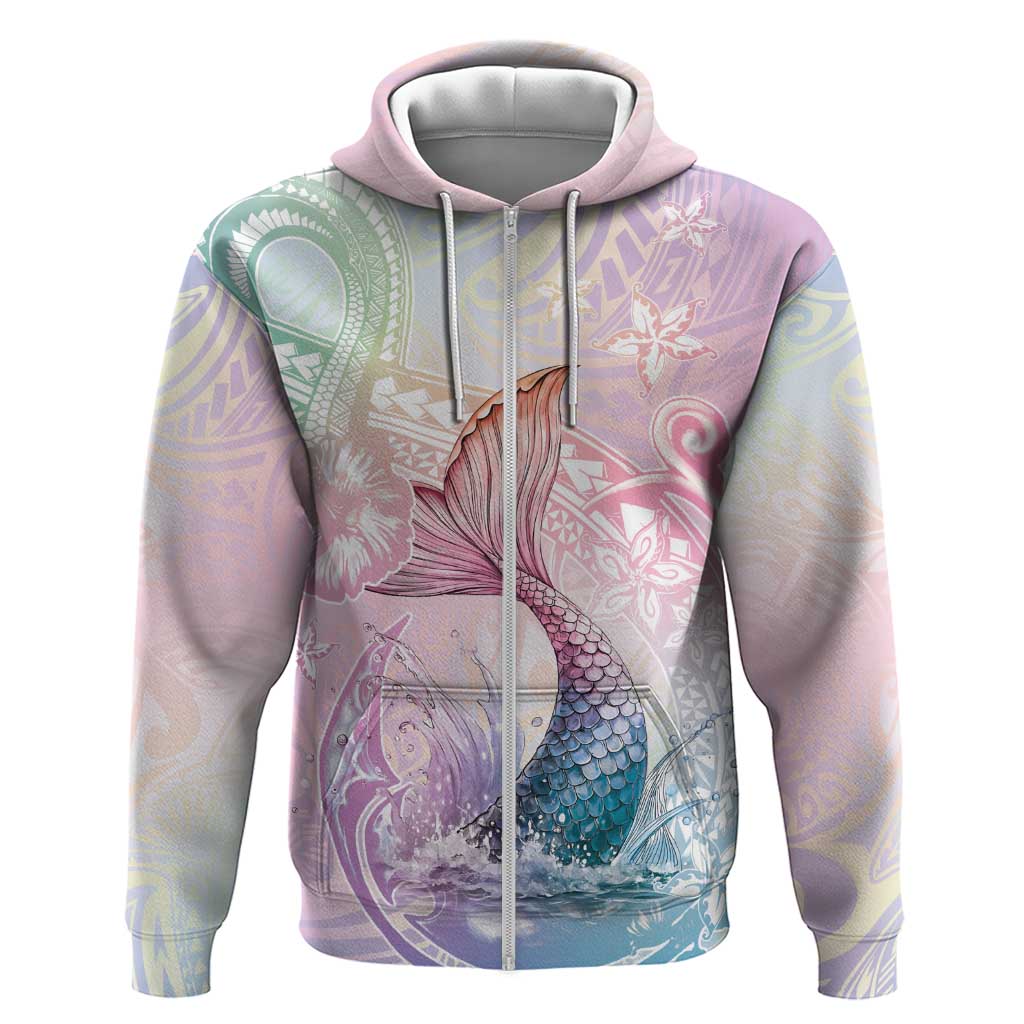 Hawaii Mermaid Sweet Pastel Hoodie Polynesian Pattern Fish Hook LT01 Zip Hoodie Multicolor - Polynesian Pride