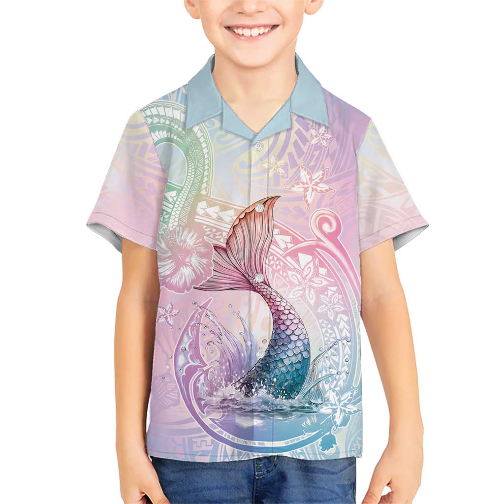 Hawaii Mermaid Sweet Pastel Kid Hawaiian Shirt Polynesian Pattern Fish Hook