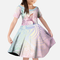 Hawaii Mermaid Sweet Pastel Kid Short Sleeve Dress Polynesian Pattern Fish Hook LT01 KID Multicolor - Polynesian Pride