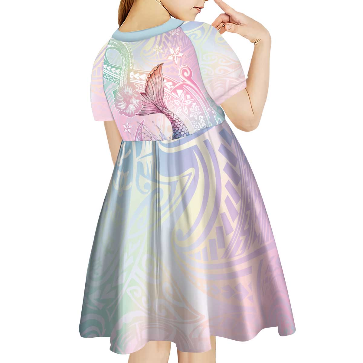 Hawaii Mermaid Sweet Pastel Kid Short Sleeve Dress Polynesian Pattern Fish Hook LT01 - Polynesian Pride