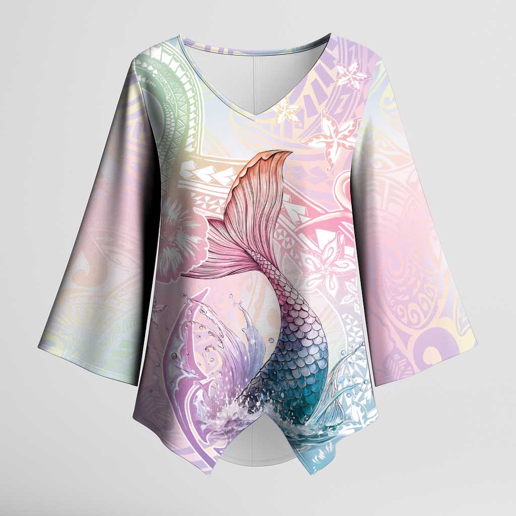 Hawaii Mermaid Sweet Pastel Kimono Sleeve Blouse Polynesian Pattern Fish Hook LT01 Female Multicolor - Polynesian Pride