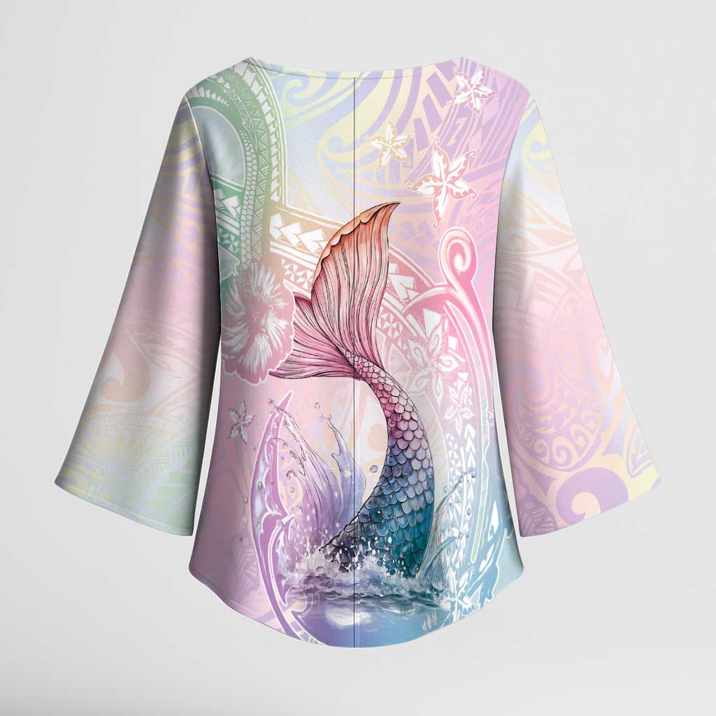 Hawaii Mermaid Sweet Pastel Kimono Sleeve Blouse Polynesian Pattern Fish Hook LT01 - Polynesian Pride