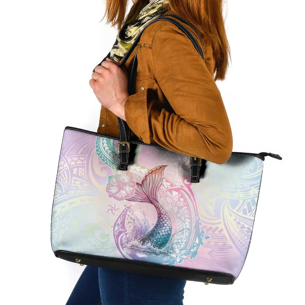 Hawaii Mermaid Sweet Pastel Leather Tote Bag Polynesian Pattern Fish Hook LT01 Multicolor - Polynesian Pride