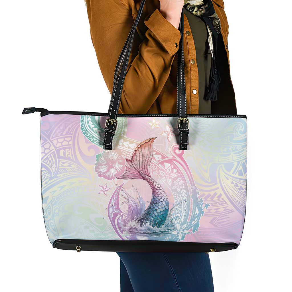 Hawaii Mermaid Sweet Pastel Leather Tote Bag Polynesian Pattern Fish Hook LT01 - Polynesian Pride