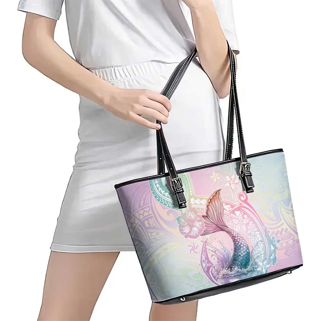 Hawaii Mermaid Sweet Pastel Leather Tote Bag Polynesian Pattern Fish Hook LT01 - Polynesian Pride