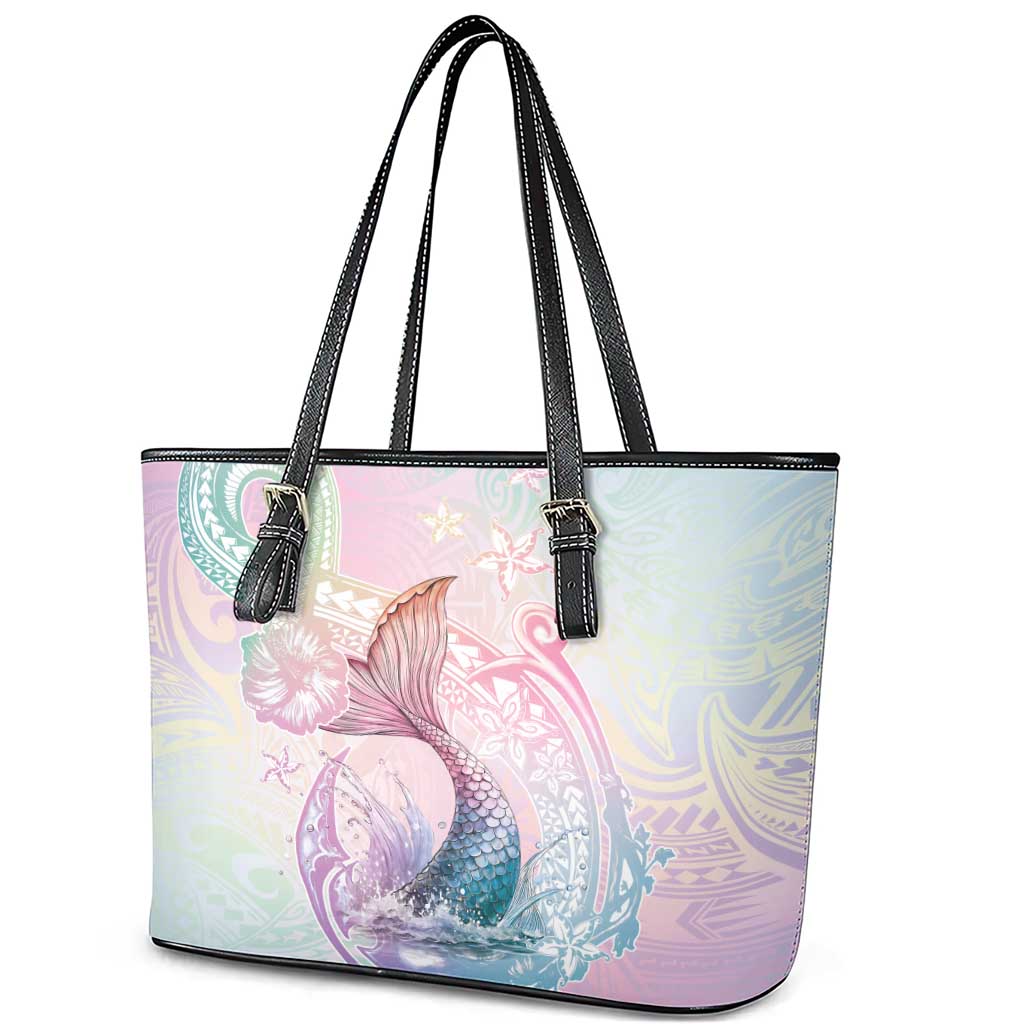 Hawaii Mermaid Sweet Pastel Leather Tote Bag Polynesian Pattern Fish Hook LT01 - Polynesian Pride