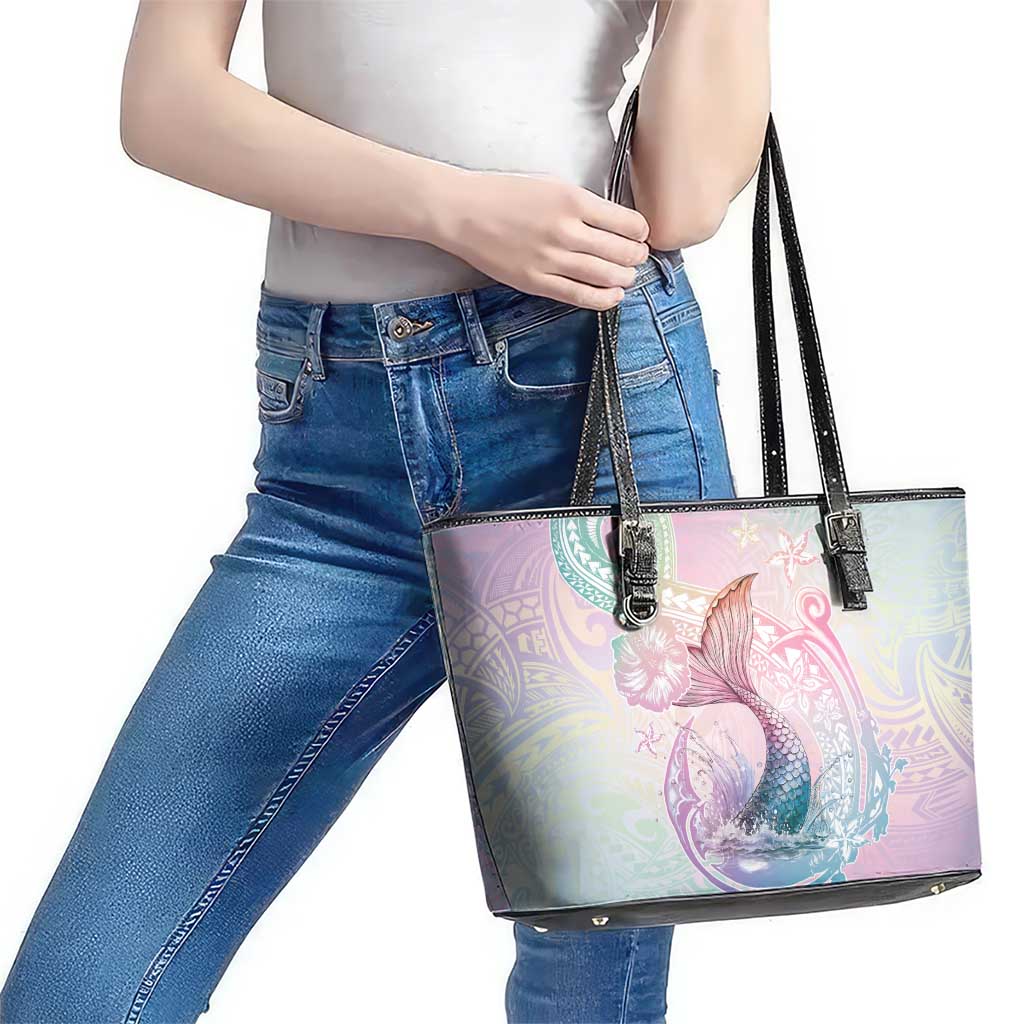Hawaii Mermaid Sweet Pastel Leather Tote Bag Polynesian Pattern Fish Hook LT01 - Polynesian Pride