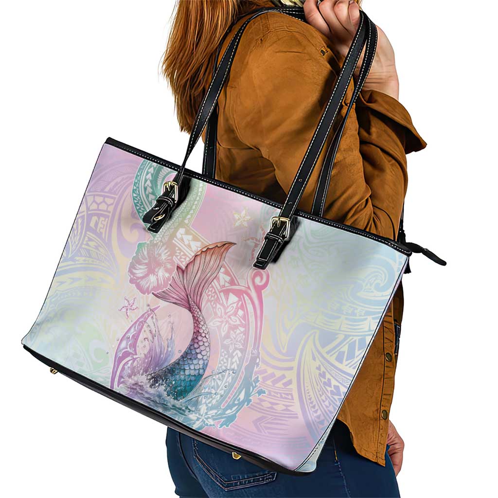 Hawaii Mermaid Sweet Pastel Leather Tote Bag Polynesian Pattern Fish Hook LT01 - Polynesian Pride