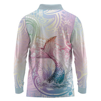 Hawaii Mermaid Sweet Pastel Long Sleeve Polo Shirt Polynesian Pattern Fish Hook