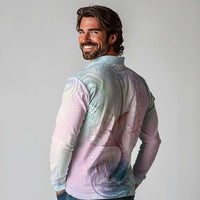 Hawaii Mermaid Sweet Pastel Long Sleeve Polo Shirt Polynesian Pattern Fish Hook