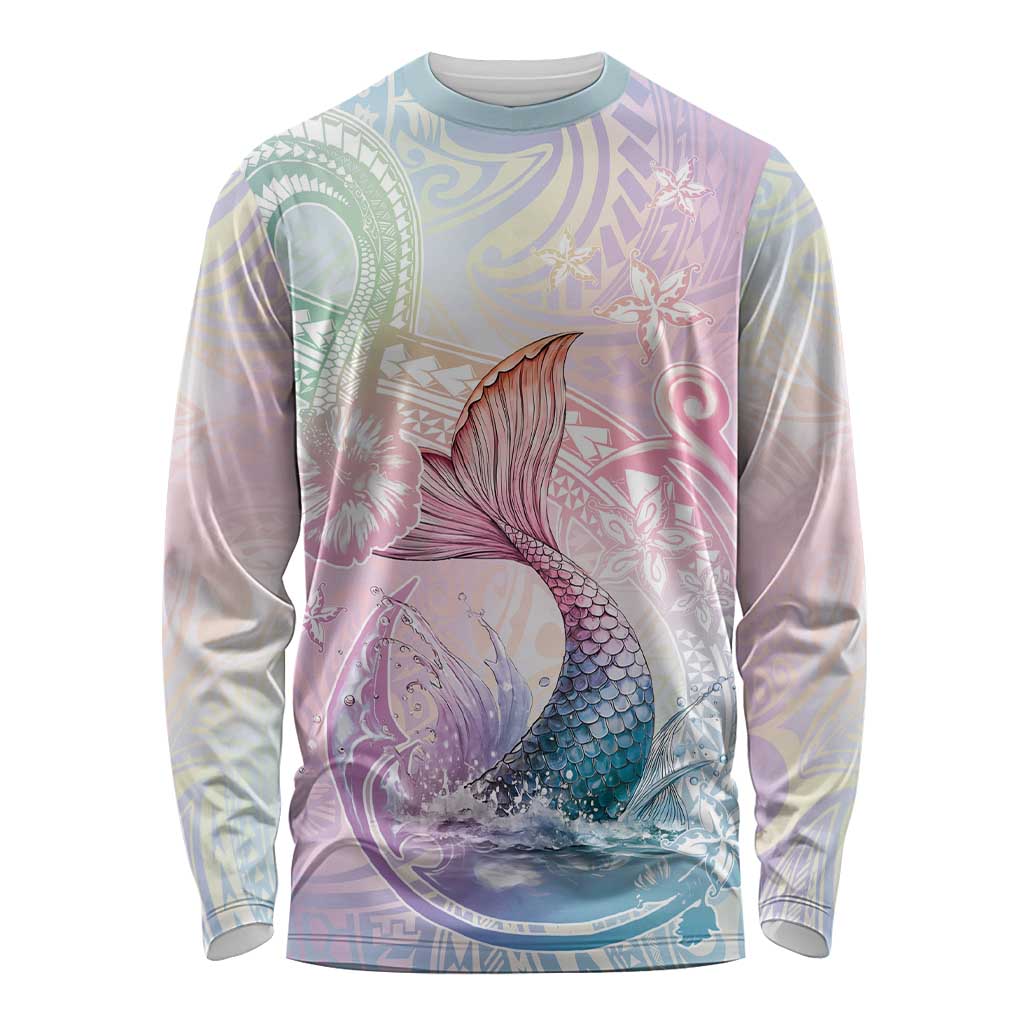 Hawaii Mermaid Sweet Pastel Long Sleeve Shirt Polynesian Pattern Fish Hook LT01 Unisex Multicolor - Polynesian Pride