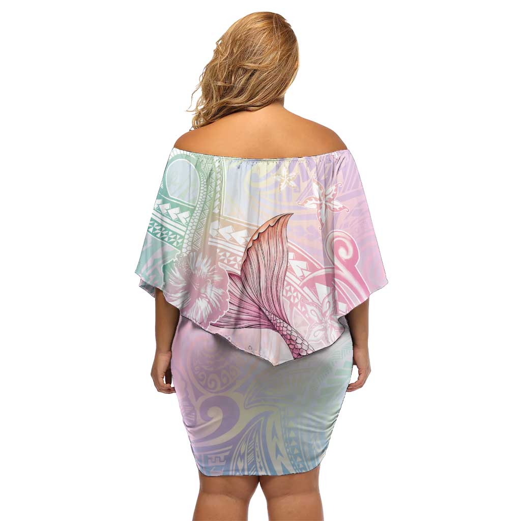 Hawaii Mermaid Sweet Pastel Off Shoulder Short Dress Polynesian Pattern Fish Hook LT01 - Polynesian Pride