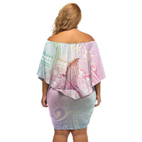 Hawaii Mermaid Sweet Pastel Off Shoulder Short Dress Polynesian Pattern Fish Hook LT01 - Polynesian Pride