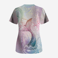 Hawaii Mermaid Sweet Pastel Scrub Top Polynesian Pattern Fish Hook LT01 - Polynesian Pride