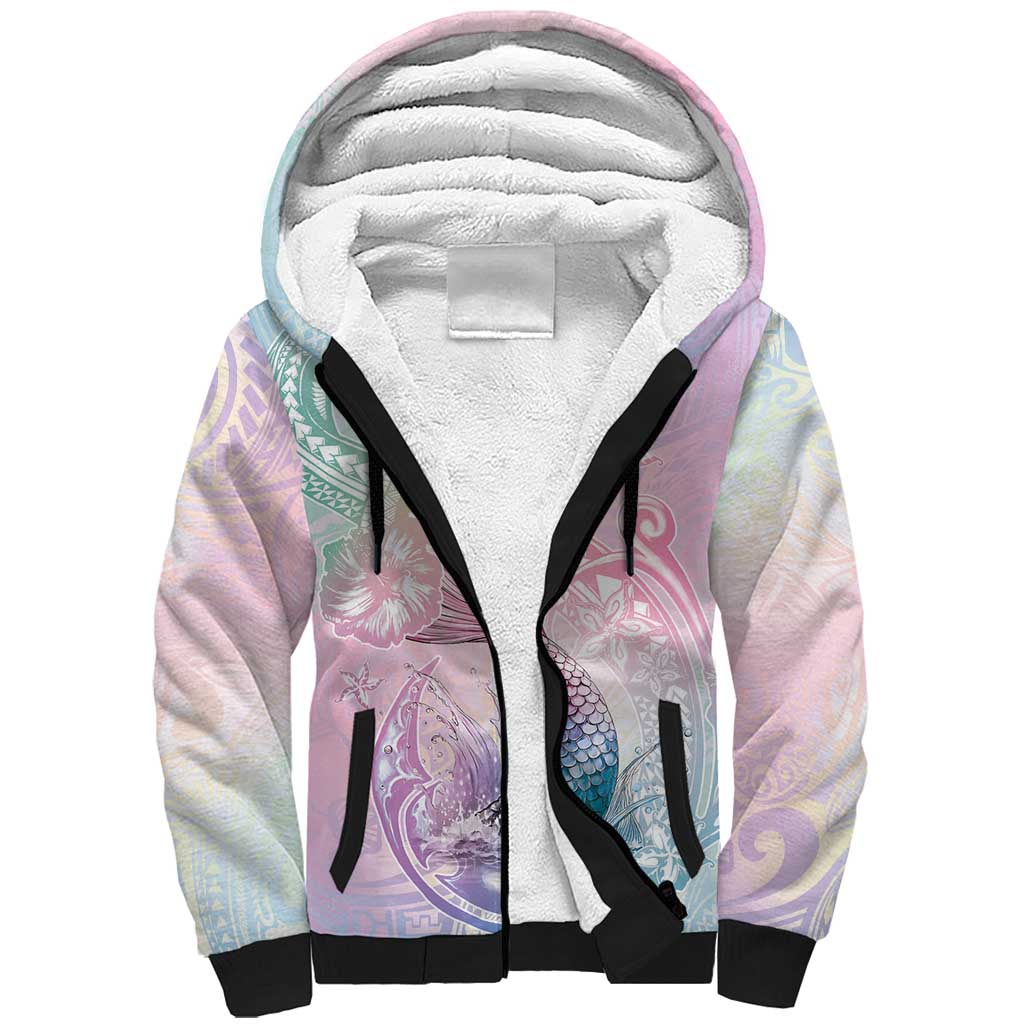 Hawaii Mermaid Sweet Pastel Sherpa Hoodie Polynesian Pattern Fish Hook LT01 Unisex Multicolor - Polynesian Pride