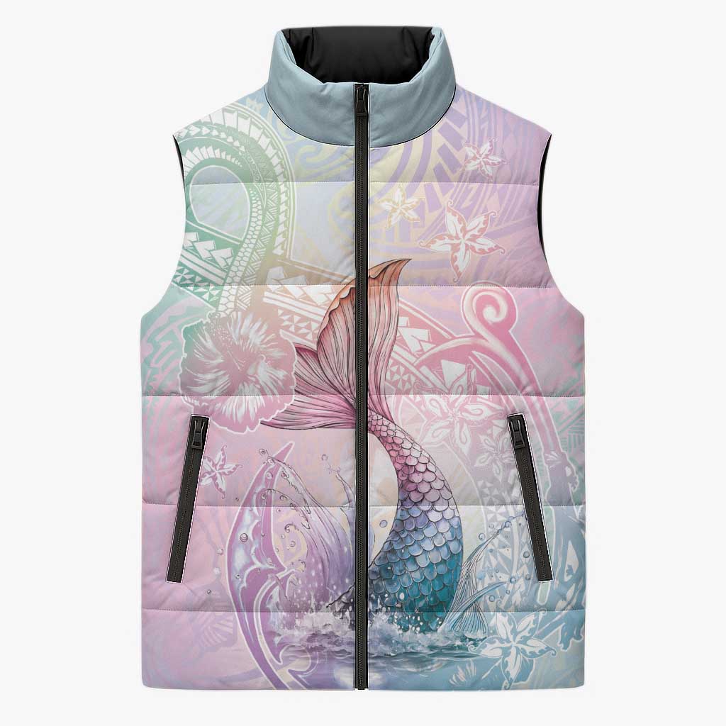 Hawaii Mermaid Sweet Pastel Sleeveless Puffer Jacket Polynesian Pattern Fish Hook LT01 Unisex Multicolor - Polynesian Pride