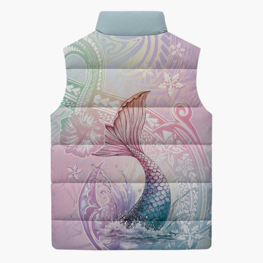 Hawaii Mermaid Sweet Pastel Sleeveless Puffer Jacket Polynesian Pattern Fish Hook LT01 - Polynesian Pride