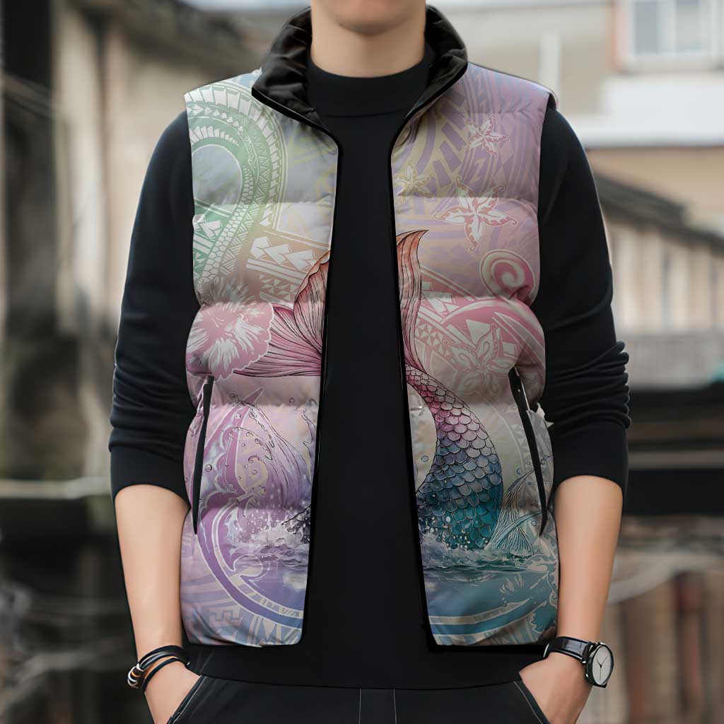 Hawaii Mermaid Sweet Pastel Sleeveless Puffer Jacket Polynesian Pattern Fish Hook LT01 - Polynesian Pride