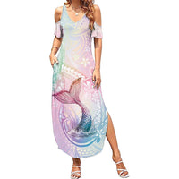 Hawaii Mermaid Sweet Pastel Summer Maxi Dress Polynesian Pattern Fish Hook LT01 Women Multicolor - Polynesian Pride