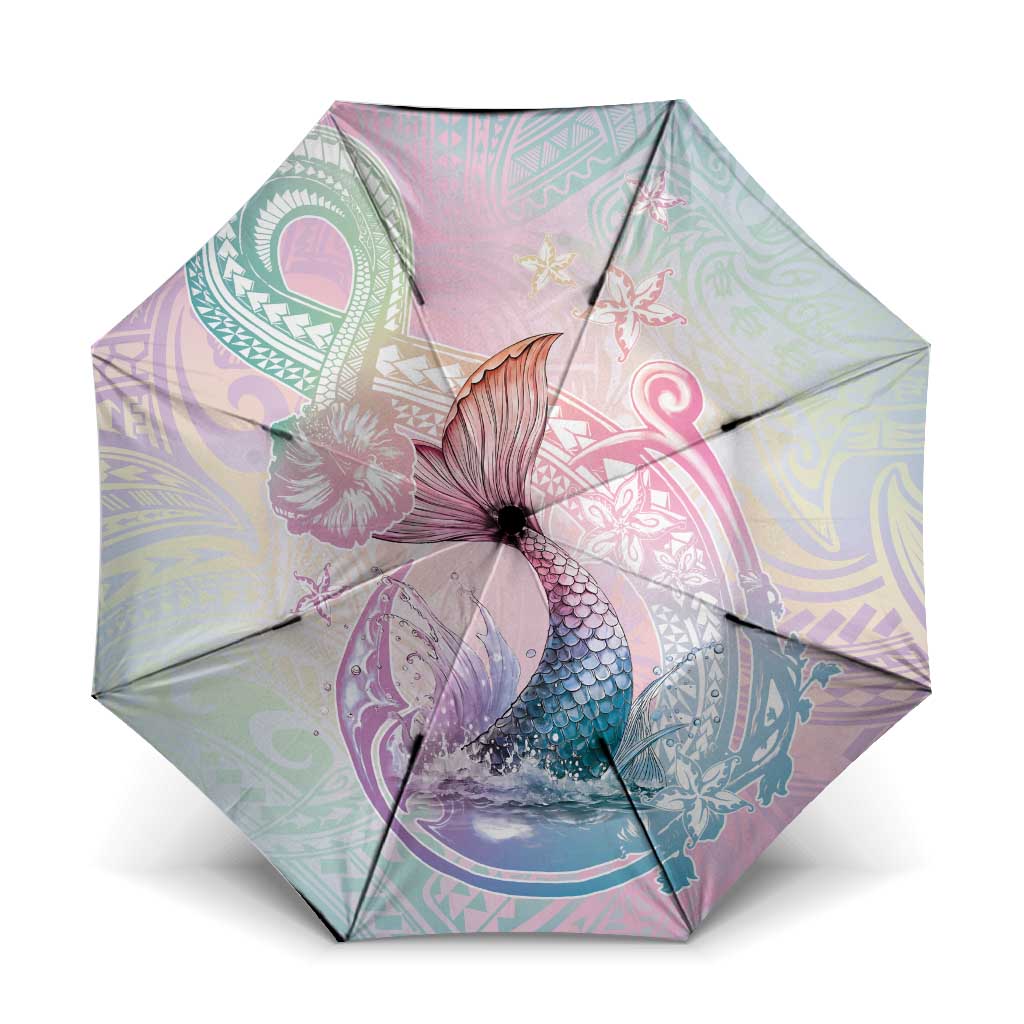 Hawaii Mermaid Sweet Pastel Umbrella Polynesian Pattern Fish Hook LT01 One Size Folded 11.42 inch Opened Diameter 37.4 inch Multicolor - Polynesian Pride