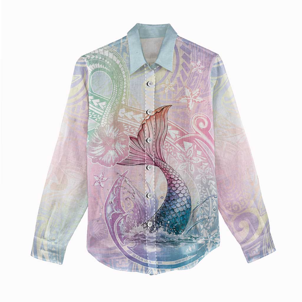 Hawaii Mermaid Sweet Pastel Women Casual Shirt Polynesian Pattern Fish Hook LT01 - Polynesian Pride