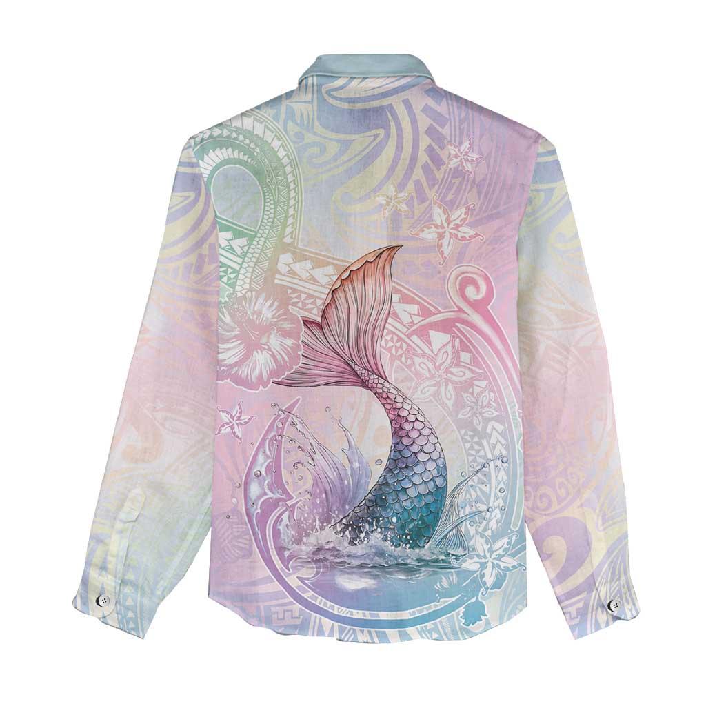 Hawaii Mermaid Sweet Pastel Women Casual Shirt Polynesian Pattern Fish Hook LT01 - Polynesian Pride