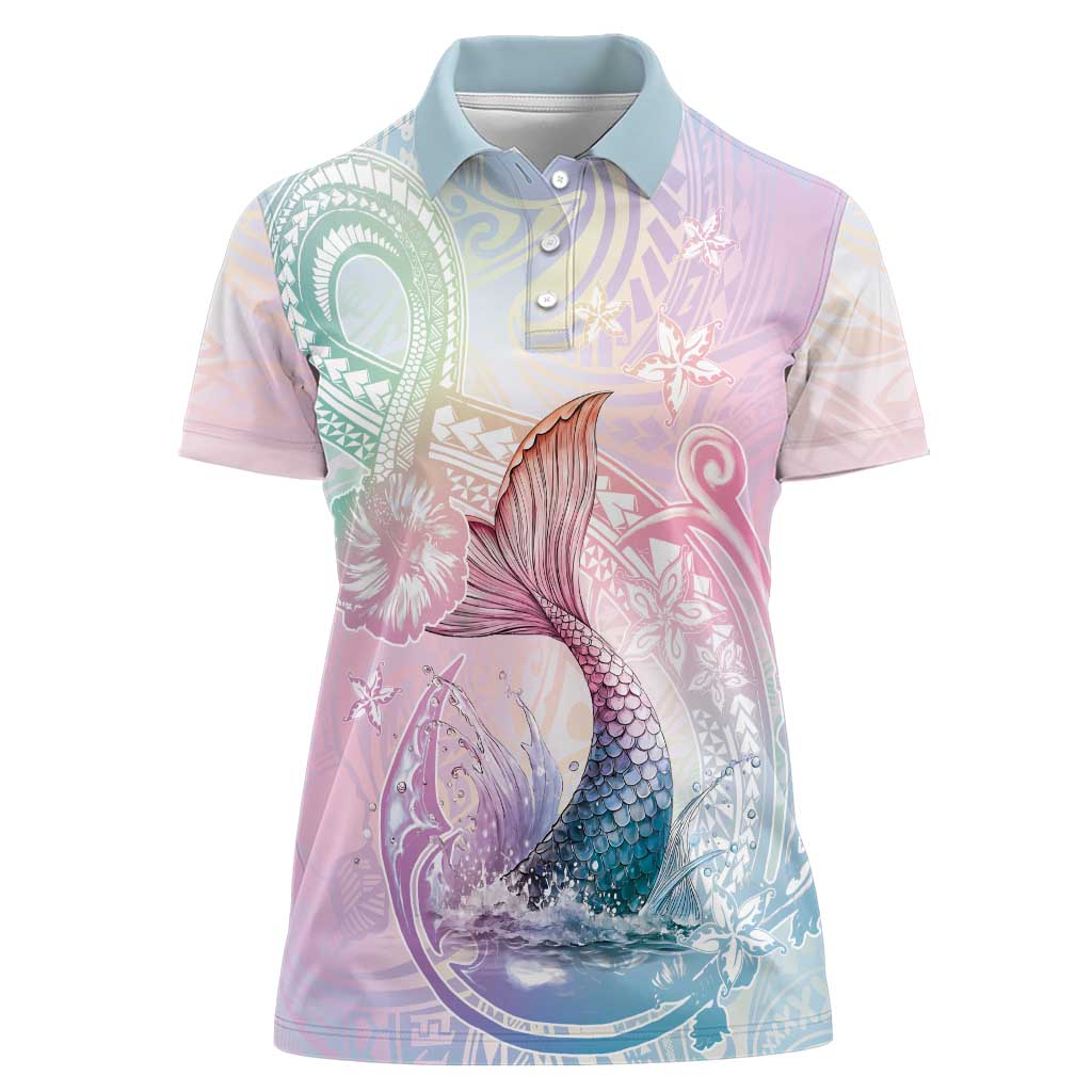 Hawaii Mermaid Sweet Pastel Women Polo Shirt Polynesian Pattern Fish Hook LT01 Female Multicolor - Polynesian Pride