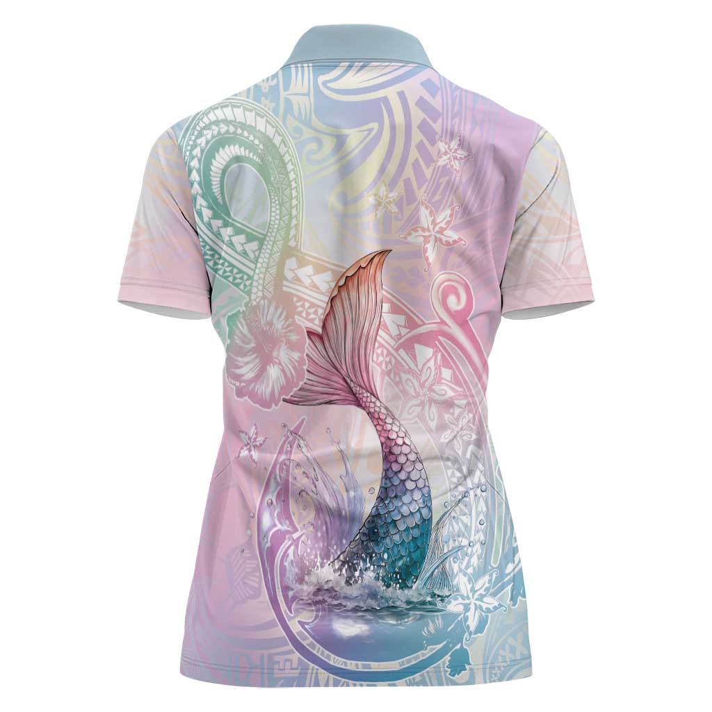 Hawaii Mermaid Sweet Pastel Women Polo Shirt Polynesian Pattern Fish Hook LT01 - Polynesian Pride