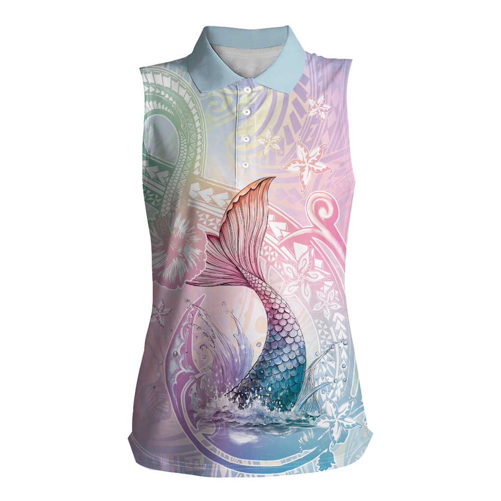 Hawaii Mermaid Sweet Pastel Women Sleeveless Polo Shirt Polynesian Pattern Fish Hook LT01 Female Multicolor - Polynesian Pride