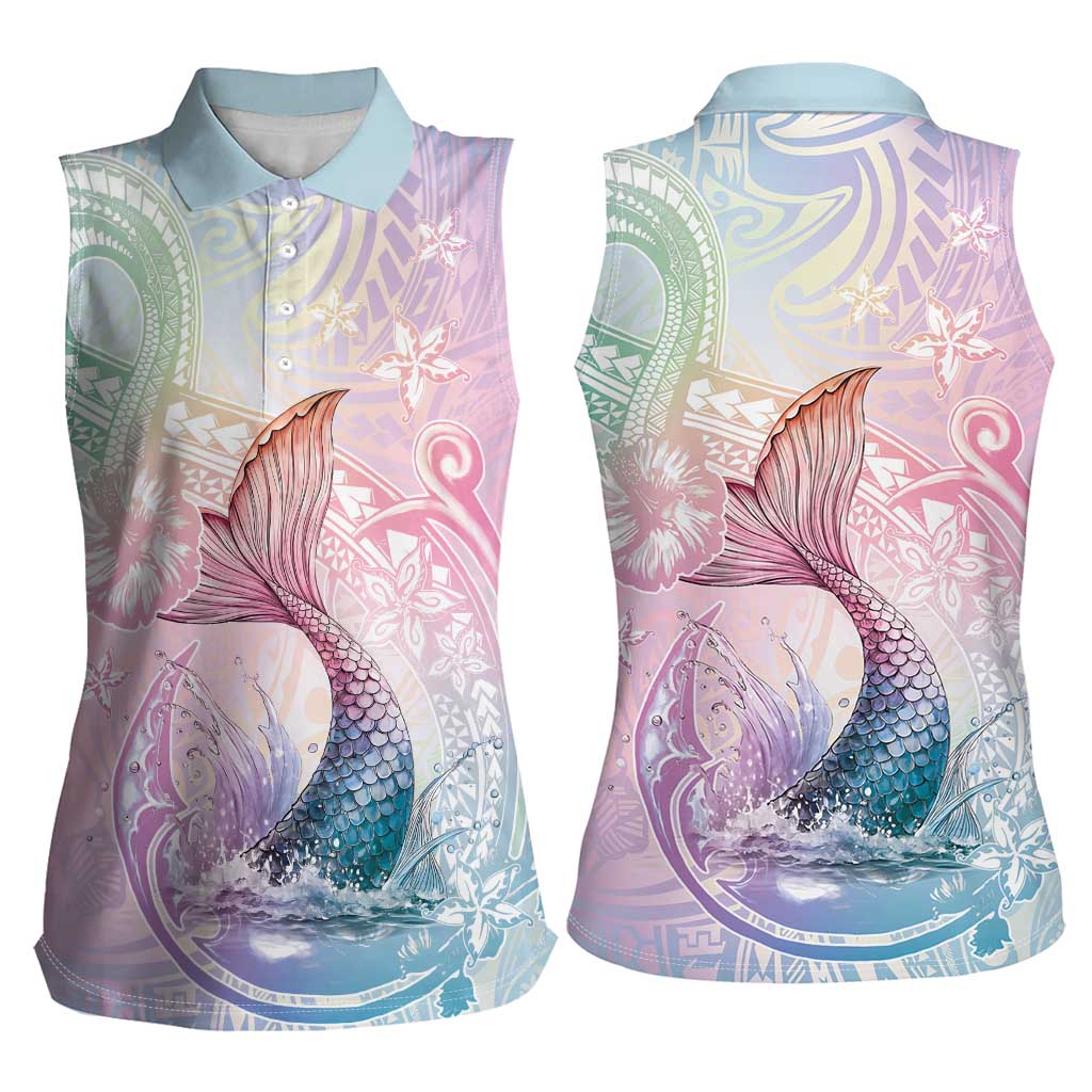 Hawaii Mermaid Sweet Pastel Women Sleeveless Polo Shirt Polynesian Pattern Fish Hook LT01 - Polynesian Pride